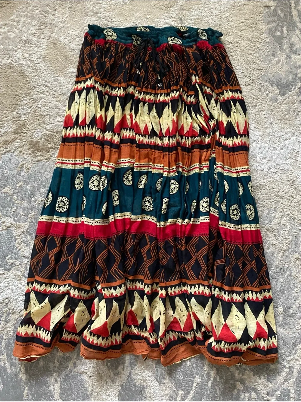 Vintage Short Circuit Made in India Cotton Maxi Skirt Aztec Boho Hippie L/XL